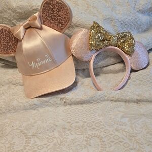 Pink and Gold Minnie Mouse Cap and Headband Set